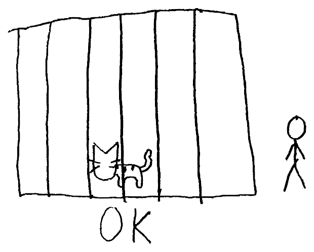A kitten in a cage is okay